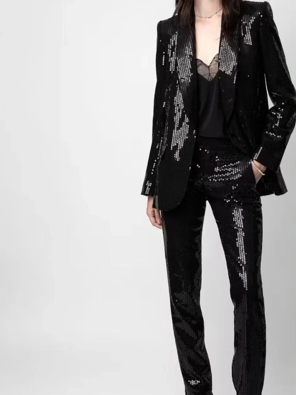 Zadig & Voltaire Black Sequin Pant Suit